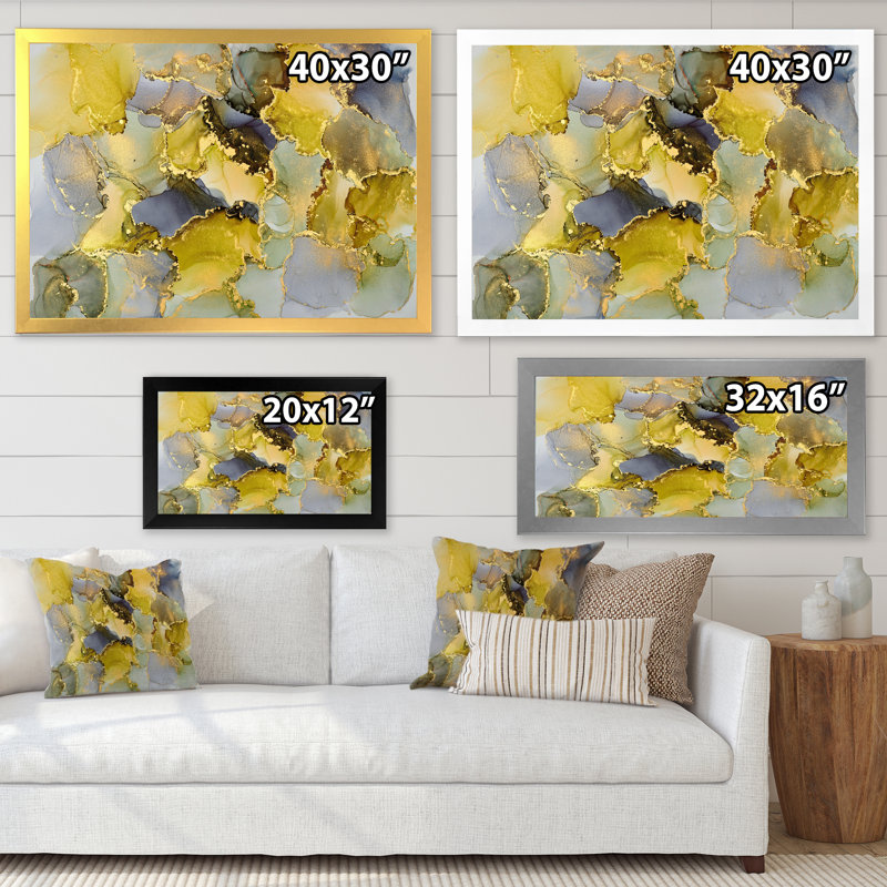 Vert luxueux abstrait fluide V - peinture sur toile, H 30 po x l 40 po x P 1,5 po, Cadre doré