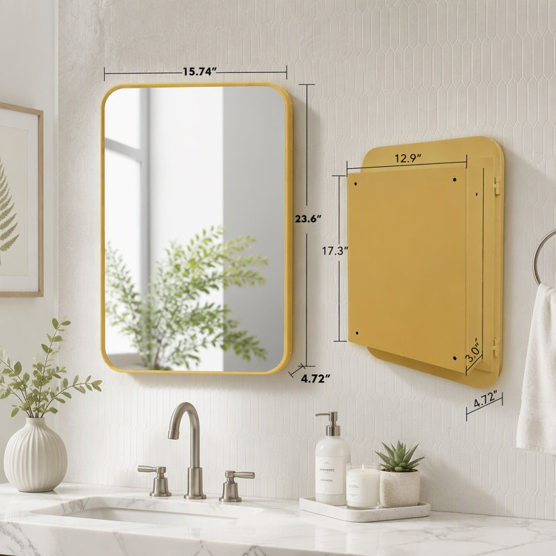 Armoire à pharmacie en métal avec miroir et tablettes réglables, Or 15,74 po