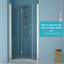 Porte de douche pliante sans cadre 76 cm (L) x 183 cm (H) en verre trempé de 6 mm d'épaisseur, fini argent brossé