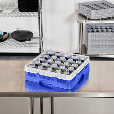 Support en verre Clean Tek Professional à 25 compartiments, 1 plateau robuste et durable, avec 1 rallonge à goutte complète, support en verre bleu pour restaurants, bars, pubs, cafétérias et cuisines domestiques