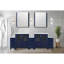 Meuble-lavabo double bleu marine 96 po X P 18,25 po D, avec armoires latérales et plateau en céramique blanche-117984739