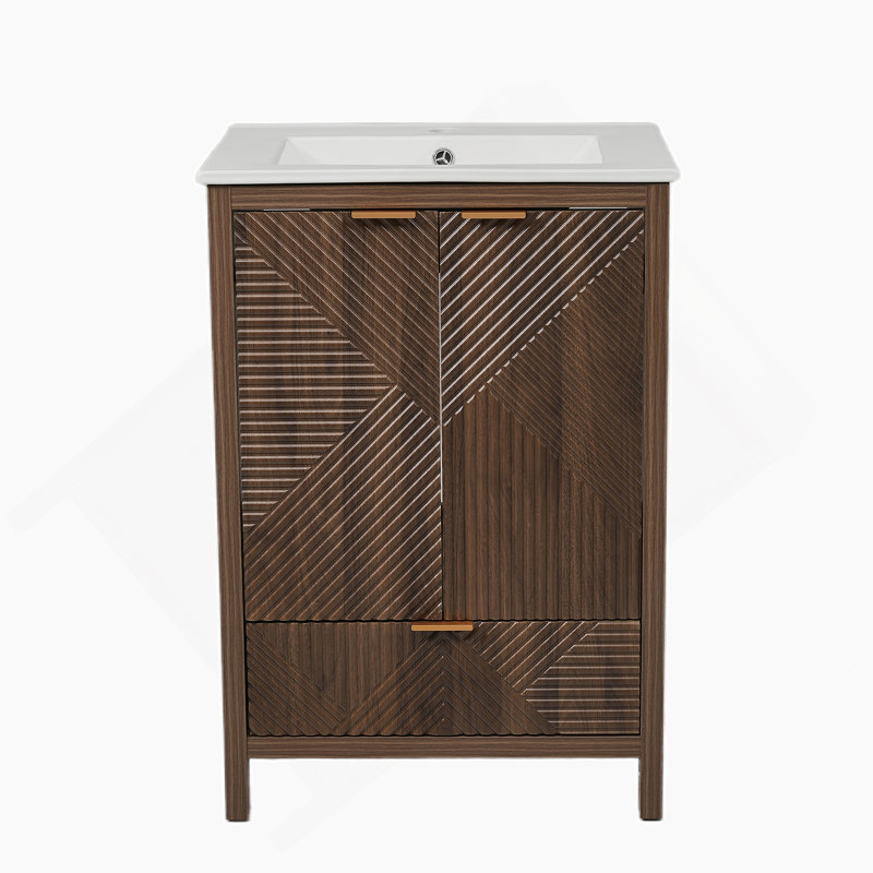 Ensemble de meuble-lavabo moderne avec lavabo, trou de robinet simple, panneaux de porte texturés, tiroir, grand rangement, charnières à fermeture douce pour une utilisation pratique