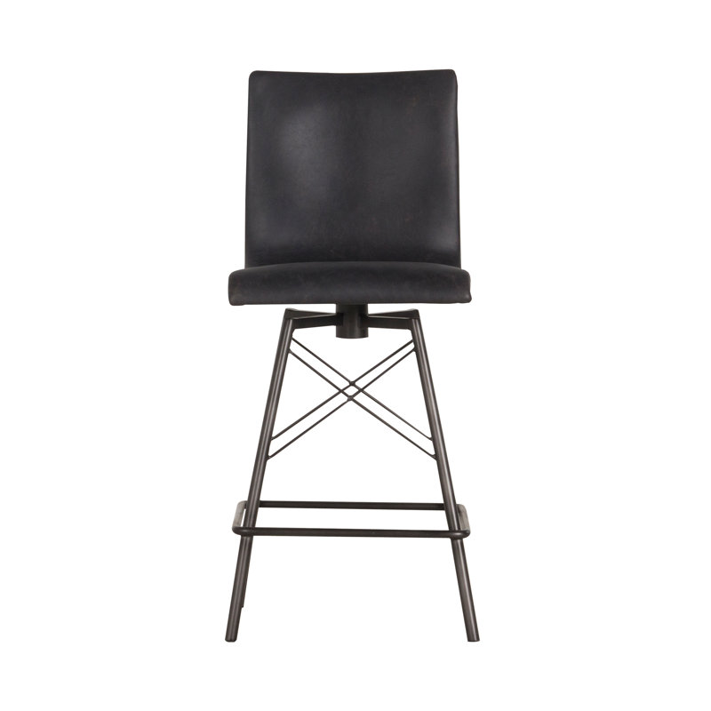 Diaw Swivel Bar Stool, Counter Stool (26" Seat Height), Rialto Ebony Top Grain Leather