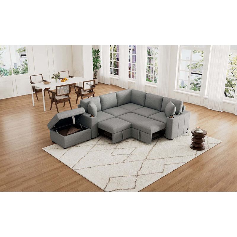 Canapé-lit modulaire convertible en L 84,7 po, Gris