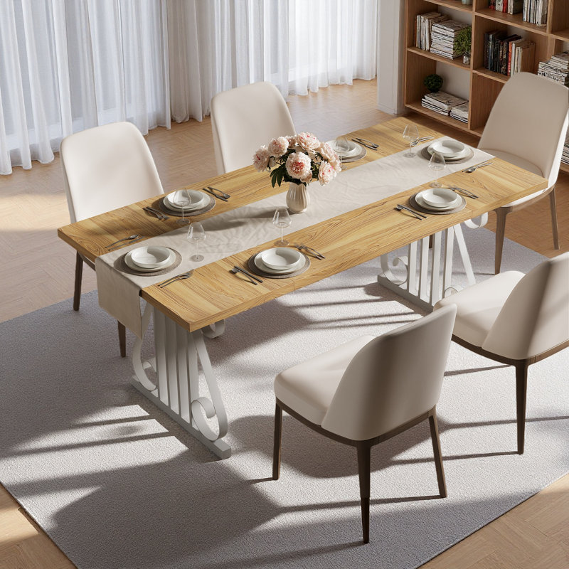 70.9" Modern Dining Table For 6–8, Rectangular Faux Marble Top, Metal Frame, Adjustable Feet, Walnut