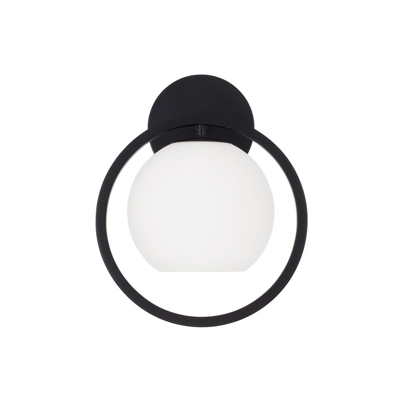 9.5" W X 12" H 1-Light Circle Sconce with Soft White Glass, Matte Black