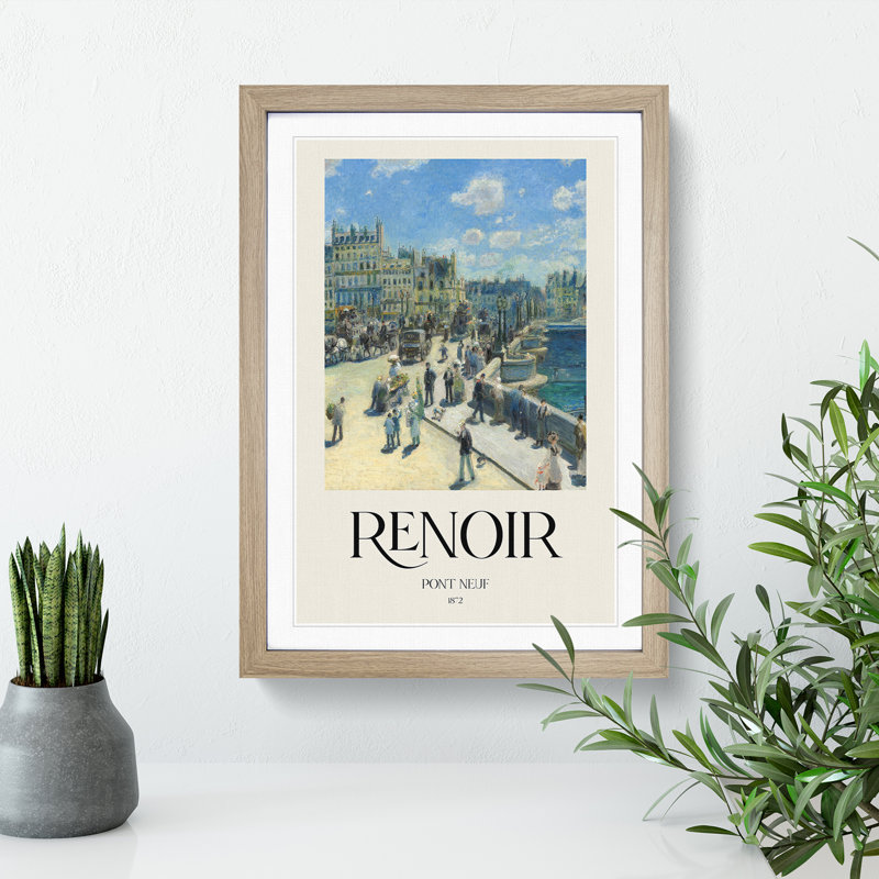 Pont Neuf in Paris Print by Pierre-Auguste Renoir - Picture Frame Painting, 65cm H x 48cm W x 2cm D, Oak Framed