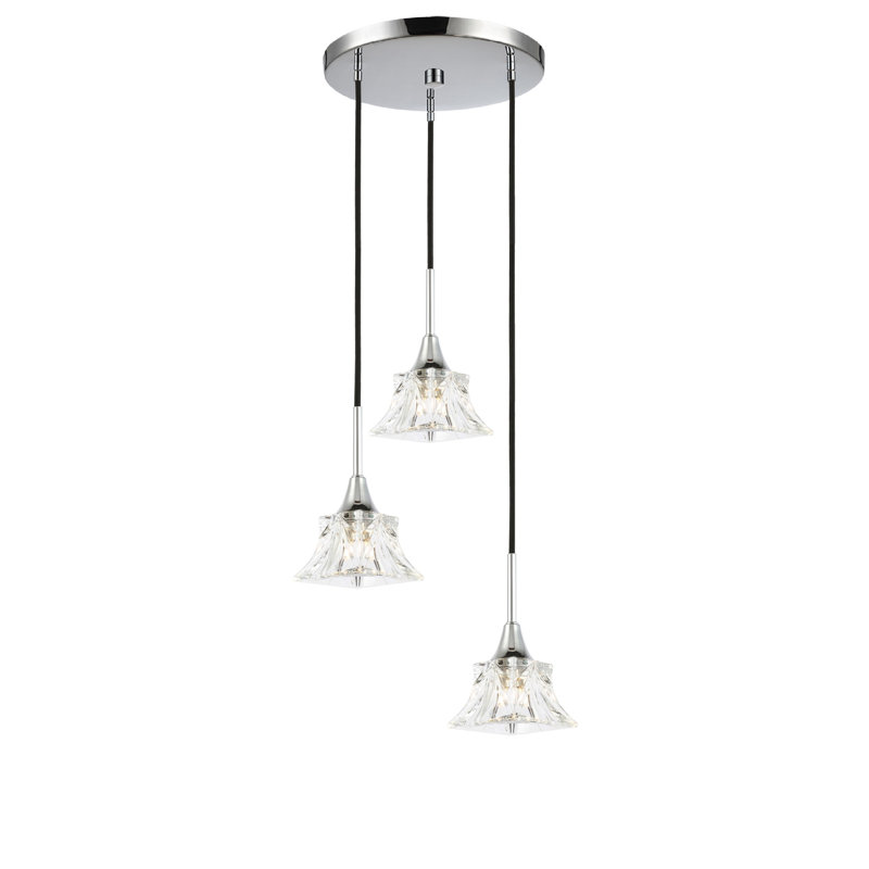 Luminaire suspendu géométrique 3 lumières grappe Angeline, Chrome / Bronze