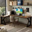 Bureau brun en bois massif en forme de L-108678447-108678450