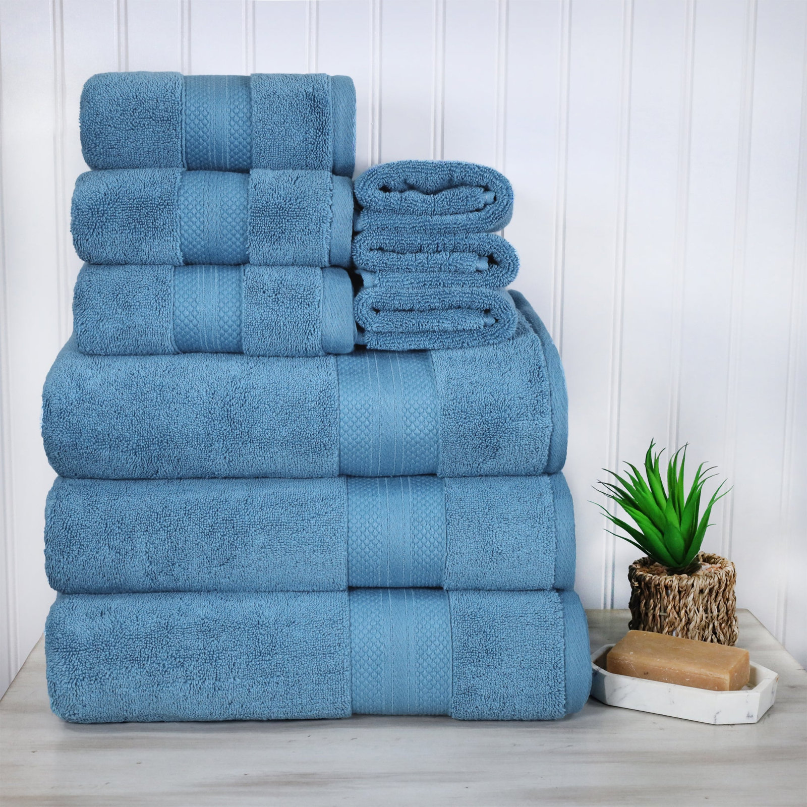 Finnian Turkish Cotton Bath Towel, Denim Blue, 9 Piece Towel Set