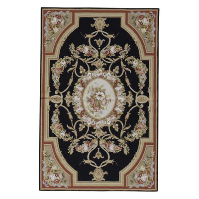 Tapis noir / rouille / or / vert noué à la main de haute qualité