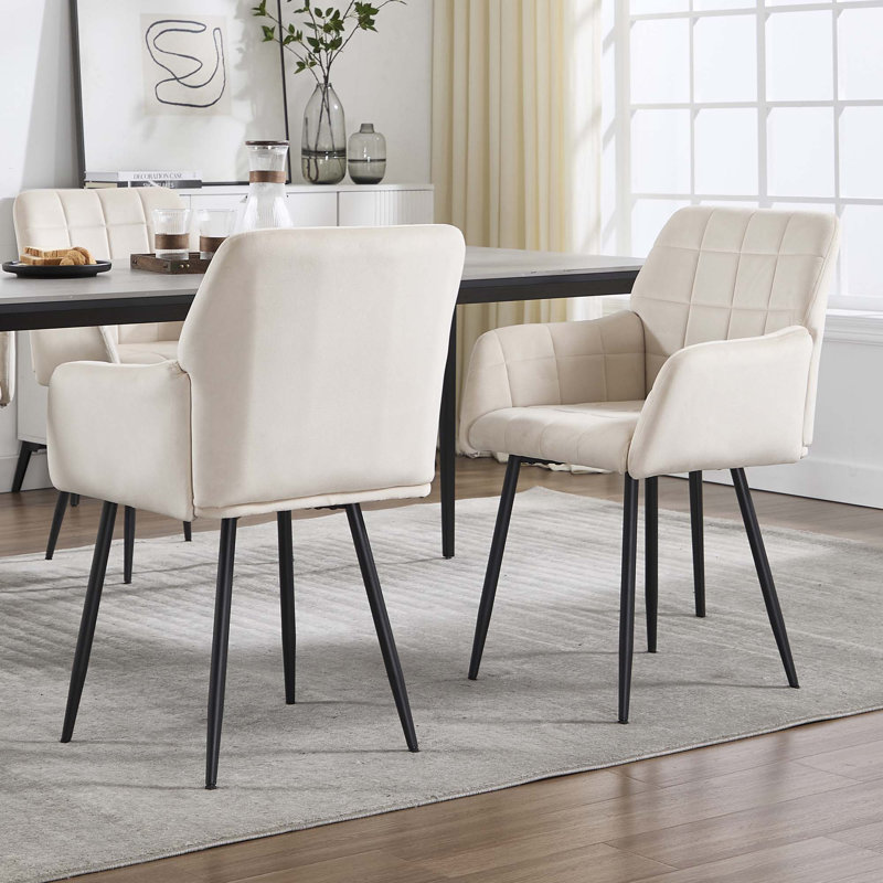 Kilduff Velvet Upholstered Dining Chair with Armrests, Crème, crème, 1