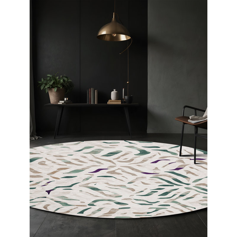 Machine Washable Beige Area Rug, Round 3'