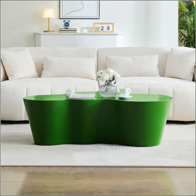 Table basse de 50 pouces en fibre de verre de forme unique, robuste et durable, aucun assemblage requis pour les salons modernes, vert