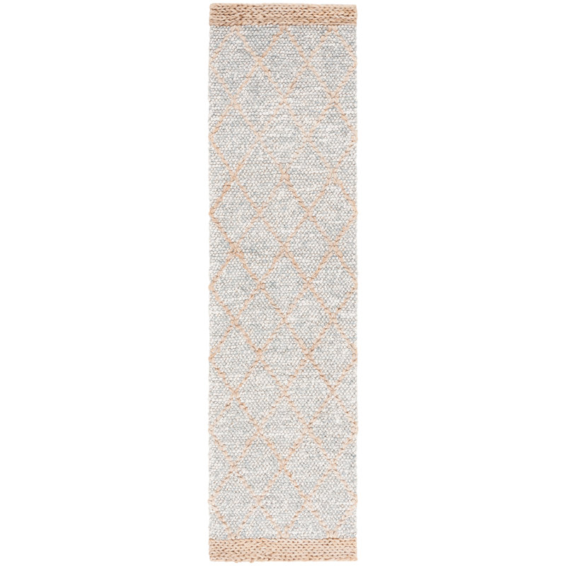 Khugan Natural Fiber Flat Weave Jute/Cotton/Wool Geometric Rug in Gray/Beige, Runner 2'3" x 9'