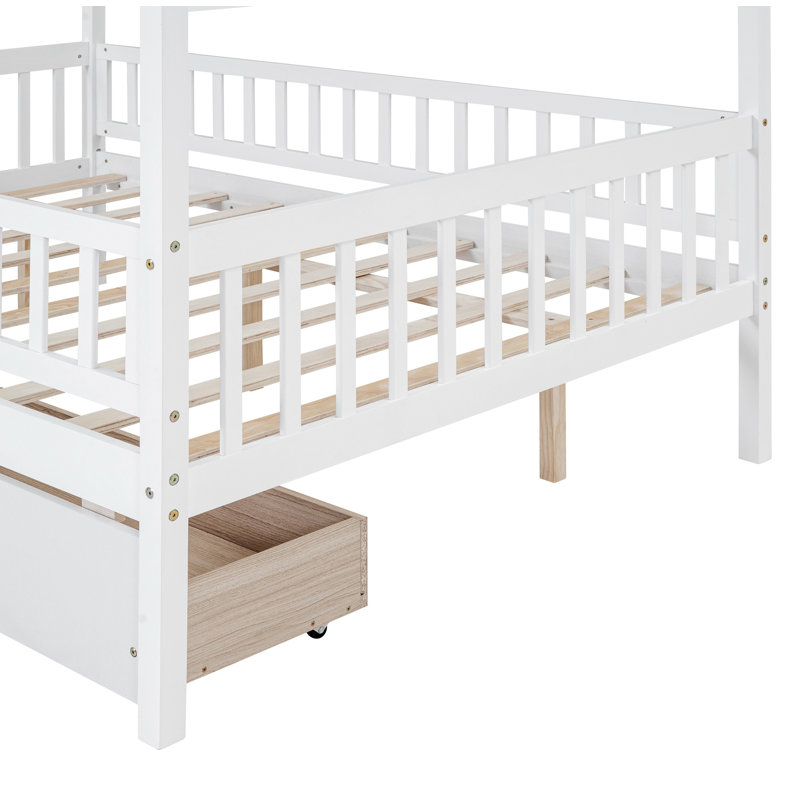 Terral Storage Bed Wooden House Bed with Two Drawers Spacious Storage, Full, White