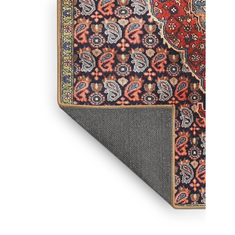 Tapis oriental en laine / polyester tissé à la machine à motif oriental rouge / bleu, Rectangle 4 pi x 6 pi