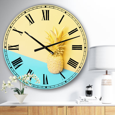 Rose et bleu ananas - grande horloge murale moderne
