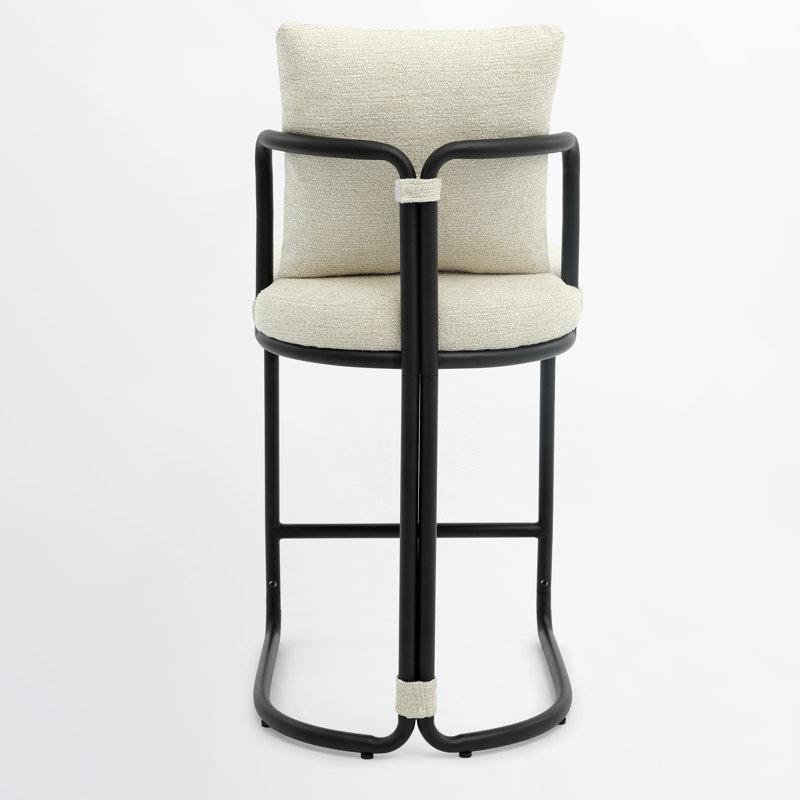 Cindina 26'' Chenille Counter Stools With Backrest & Metal Frame, Modern Upholstered Bar Chairs For Kitchen Island, Beige