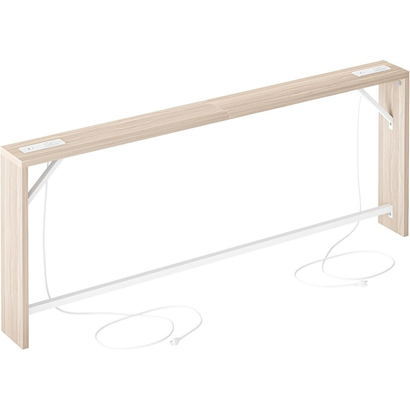 Long Sofa Table with Charging Station, Narrow Console Table Behind Couch, Industrial Entryway Table with Angled Metal Frame, Light Walnut