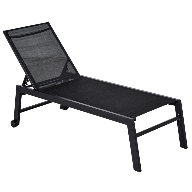 Outsunny Outdoor Lounge Chair, Patio Lounger With 5-Position Reclining Backrest And 2 Wheels For Poolside, Beach, Lawn