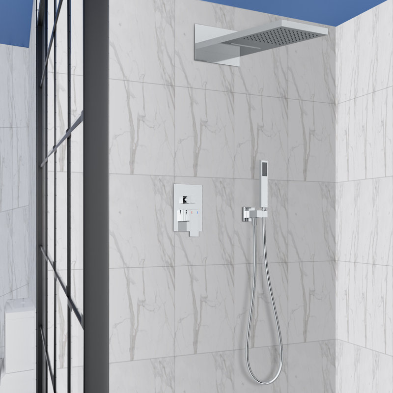 Rainfall and Waterfall Shower System  with Huge Face Rain Shower Head, Rough-in Valve, Chrome