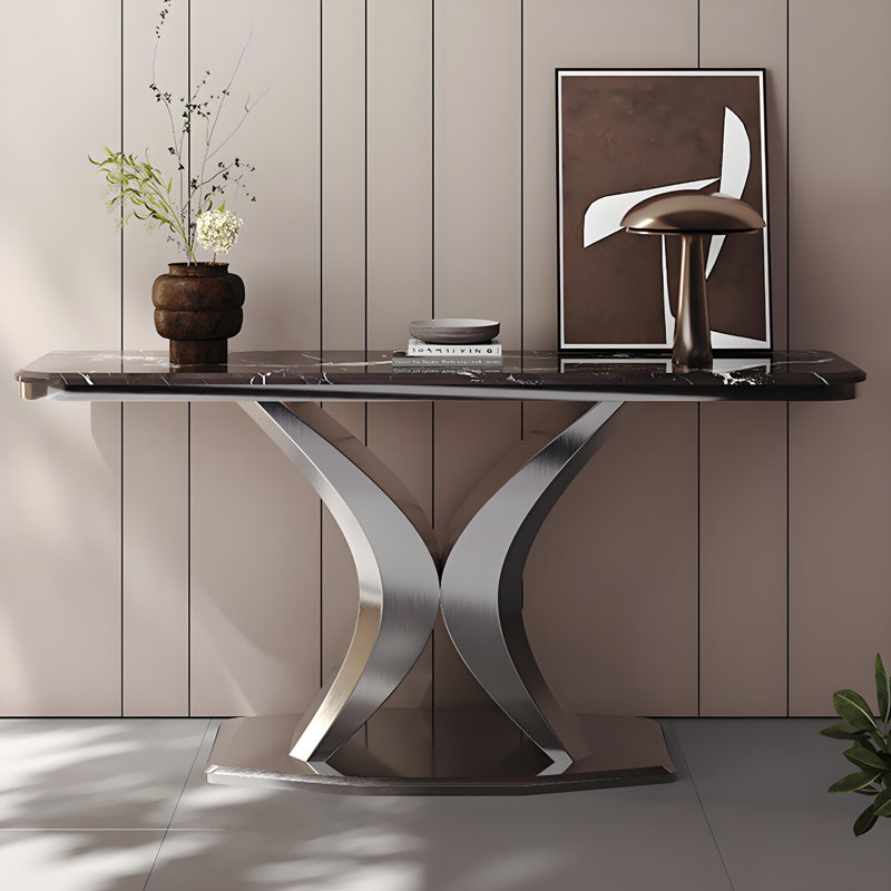 Console légère en pierre frittée de style luxueux., 33.4" H x 78.7" W x 13.7" D