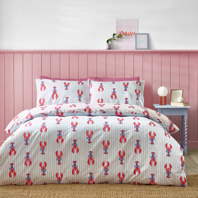 Lobster Stripe Cotton Blend Striped Duvet Cover Set with Pillowcases Included