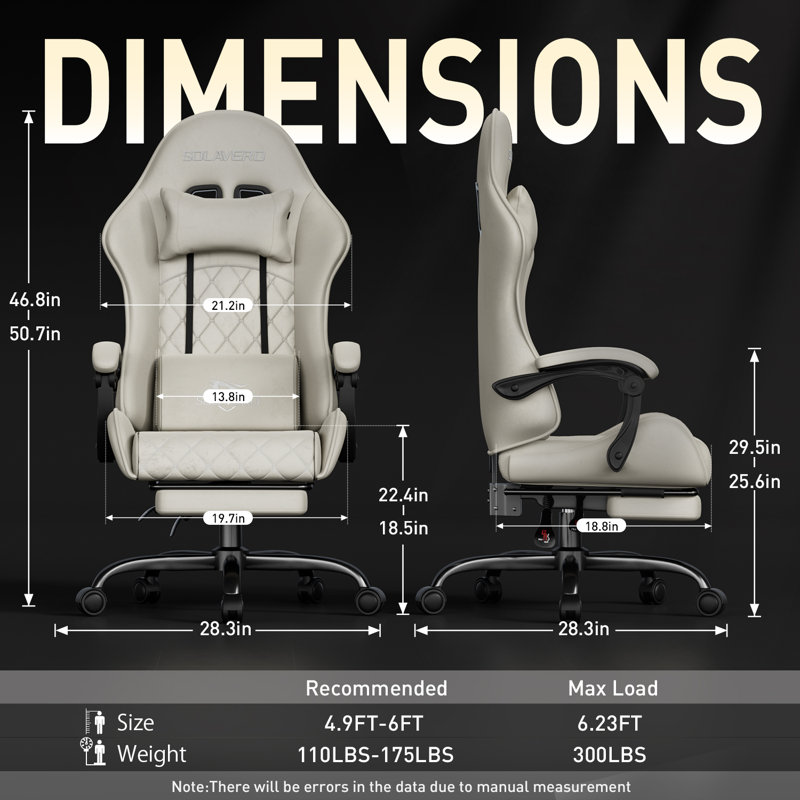 Gaming Chair, High Back Fabric Computer Chair with Pocketed Spring Cushion and Footrest, Height Adjustable Game Chair with Headrest and Massage Lumbar Support, Ergonomic Office Chair for Adults, Beige