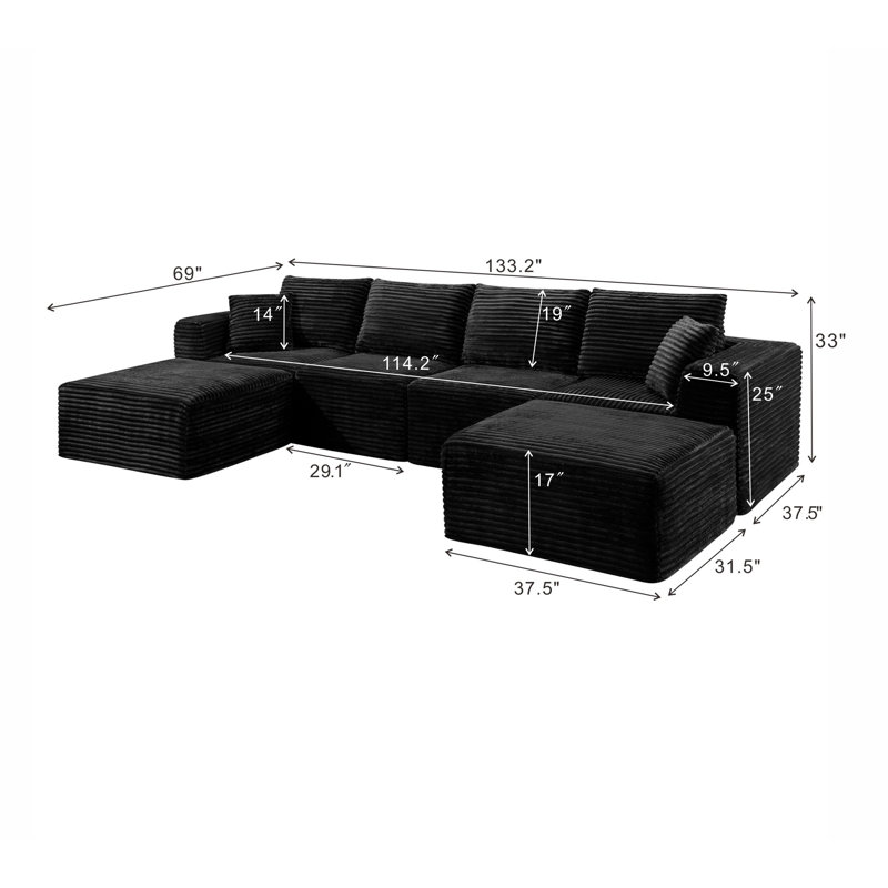Canapé modulaire 133,2 po, Velours côtelé noir