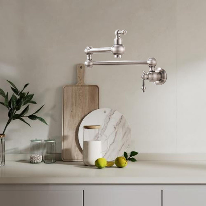 Pot Filler Faucet Wall Mount,with Double Joint Swing Arms, Brushed Nickel