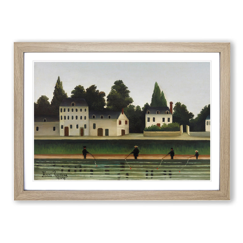 Landscape and Four Fisherman by Henri Rousseau - Picture Frame Painting, 36cm H x 48cm W x 2cm D, Oak Framed