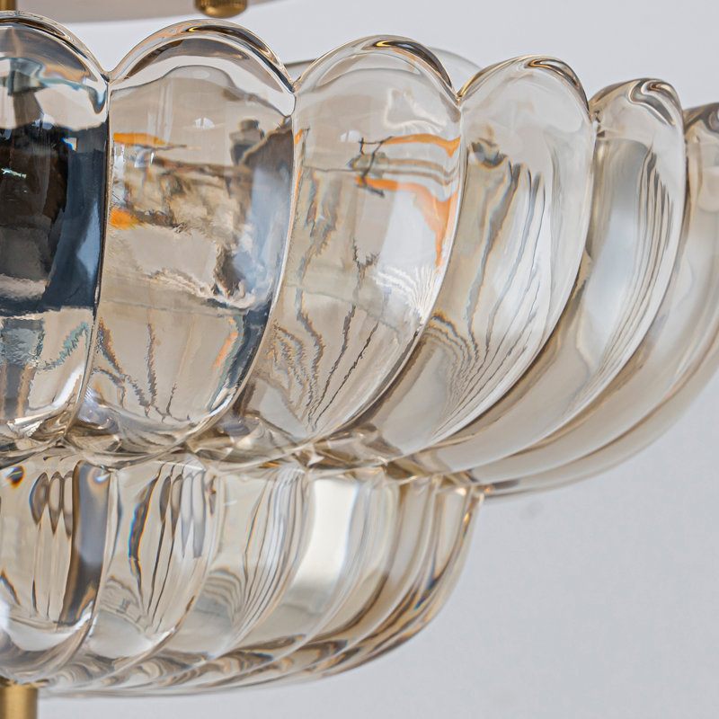  Plafonnier encastré 3 lumières en verre, Doré, Brun