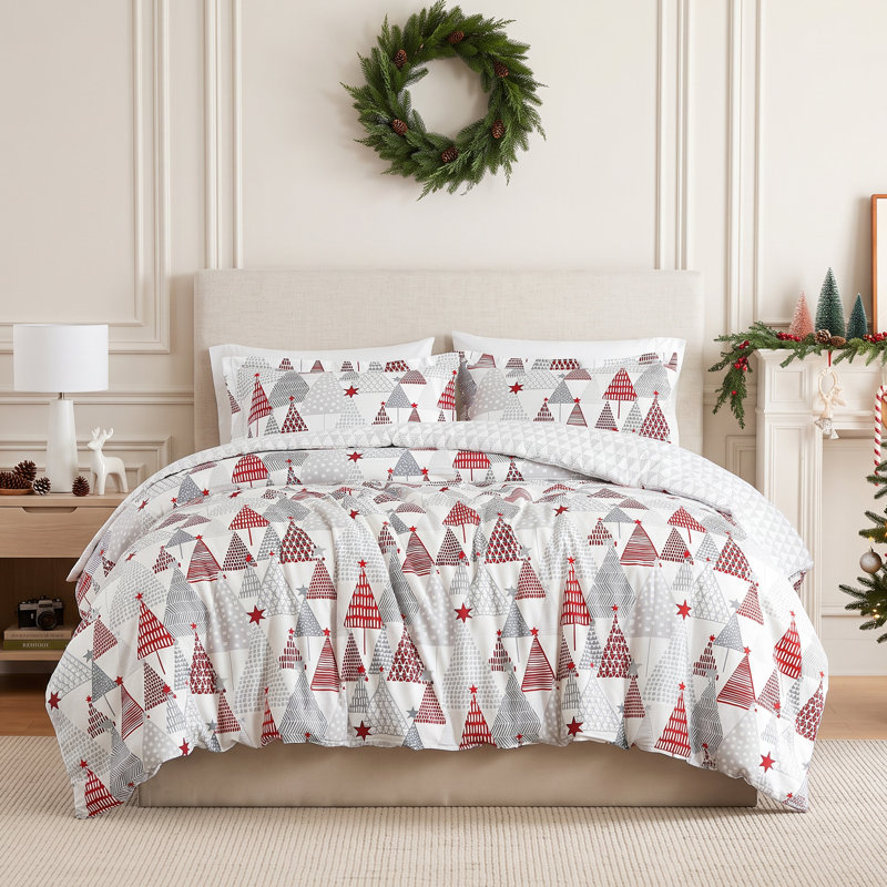 Literie réversible Southshore Fine Linens Merry and Bright, en microfibre doublement brossée 100 g/m², idéale pour les fêtes. Comprend 1 housse de couette et 2 taies d'oreiller, pour lit double/queen.