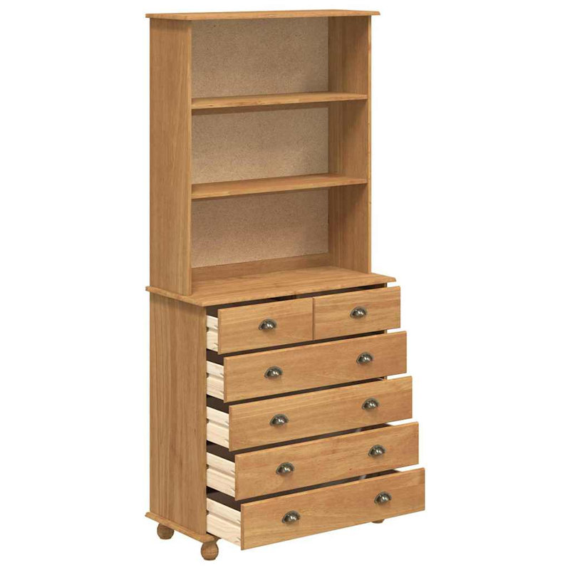 Hutch With Drawer 91 X 40 X 200.5 Cm Solid Pine Wood, Brown