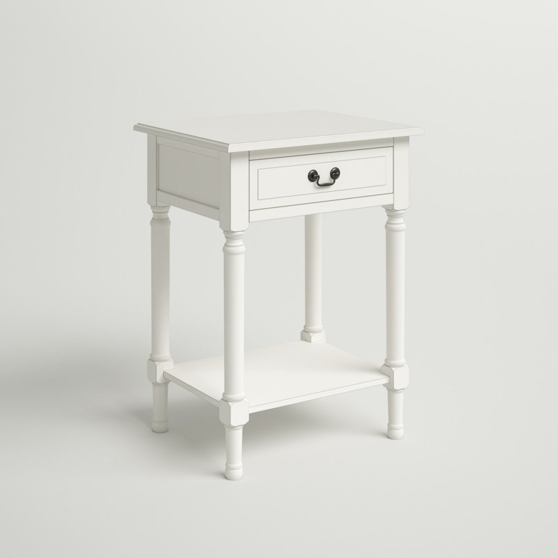 Table de bout avec rangement Peters, Blanc vieilli