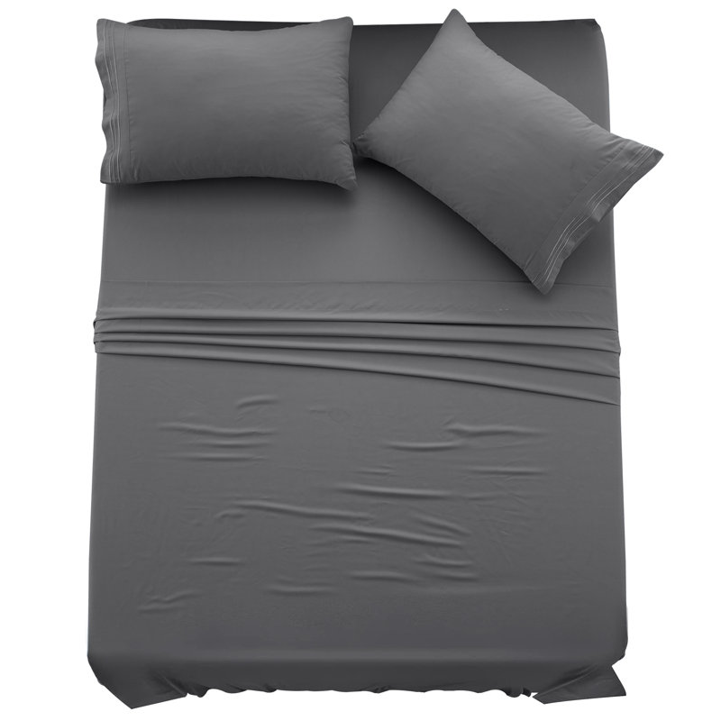 Lux Decor 4-Piece Ultra Soft Microfiber Sheet Set Deep Pocket Fitted Sheet, Wrinkle-Resistant & Easy Care Bedding, Dark Gray