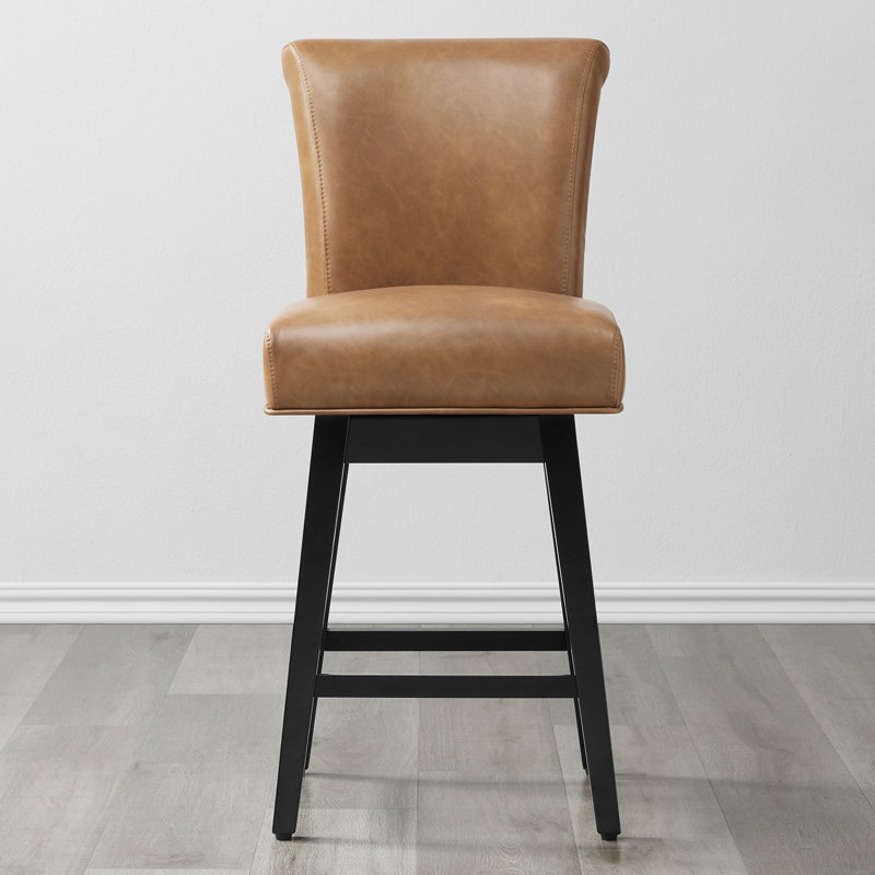 Elora Swivel Counter & Bar Stool, Counter Stool (26" Seat Height), Cognac Brown Pebbled Faux Leather