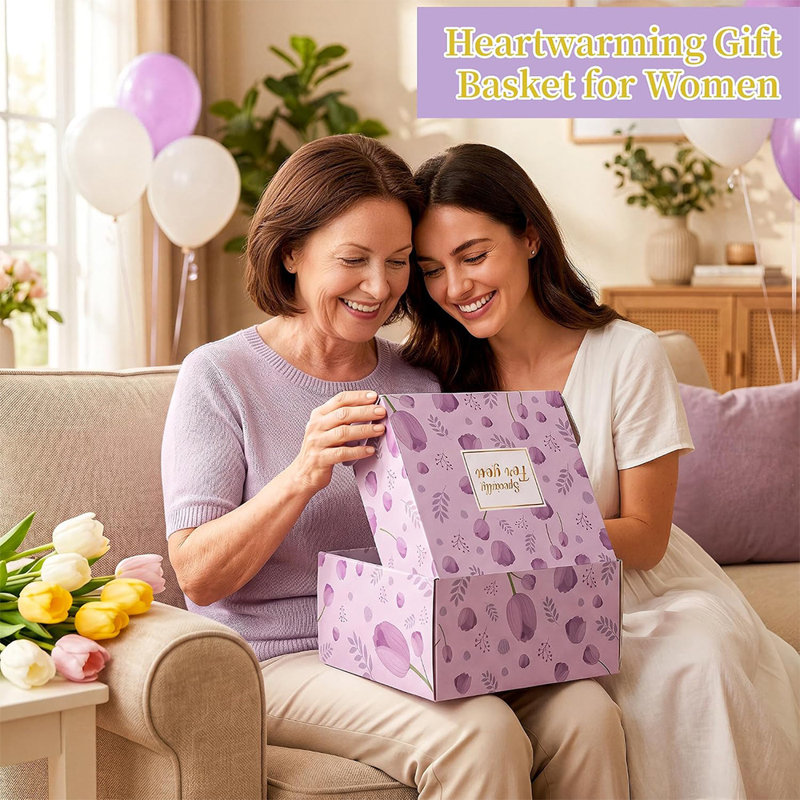 Panier-cadeau violet de 15 pièces pour femme, boîte d'anniversaire avec couverture douce et gobelet isotherme, boîte-cadeau de prompt rétablissement pour maman, épouse, amie, sœur
