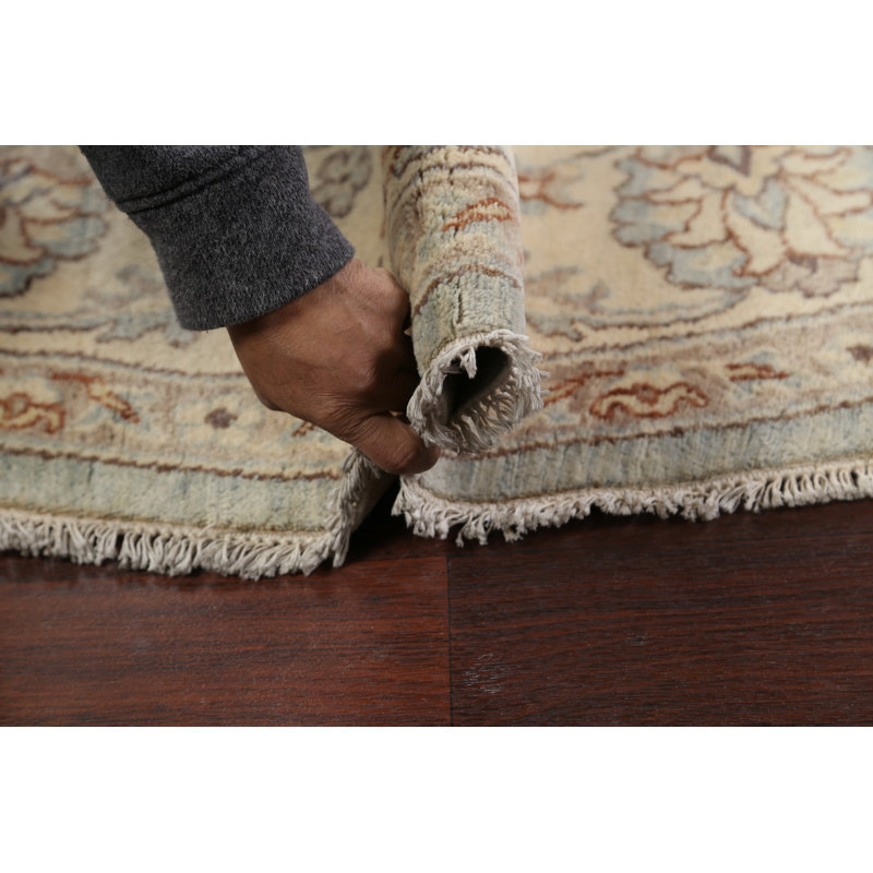Tapis bleu en laine noué à la main de conception unique 8 pi 3 po x 8 pi 3 po Gauer