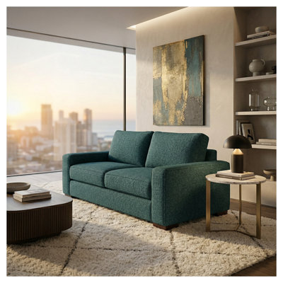Modena 3-Seat Sofa with Square Arms, Velvet Upholstery in Dark Blue, Dark Green, or Teal, American Traditional Style, Engineered Wood Frame