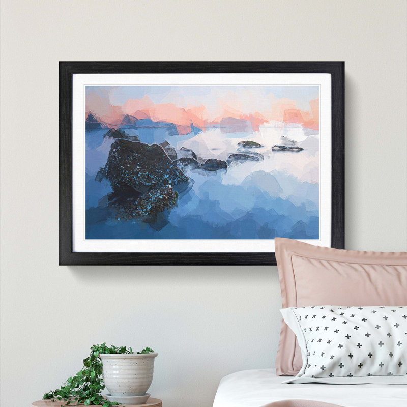 Beach in Yantai China in Abstract - Picture Frame Photograph Print, 62cm H x 87cm W x 2cm D, Black Framed