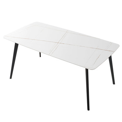 Table de salle à manger 70 po en céramique blanche, espace, facile à assembler, maquillage blanc 70 po, élégante et fonctionnelle, à assembler
