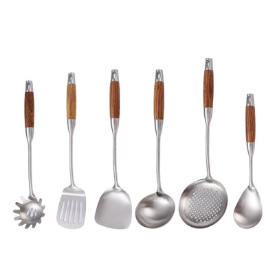 304 Stainless Steel Cooking Utensil Set - 6-Piece Premium Rosewood Handled Kitchen Tools