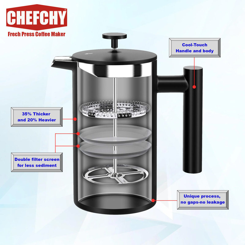Chefchy French Press 4L French Press, Stainless Steel