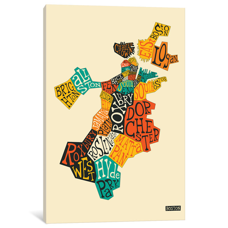 « typographique-geography-geography series : boston », art textuel sur toile, H 12 po x l 8 po x P 0,75 po