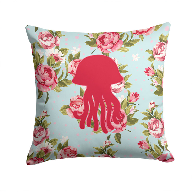 Coussin décoratif intérieur/extérieur bleu shabby élégance Jellyfish, H 14 po x l 14 po x P 4 po