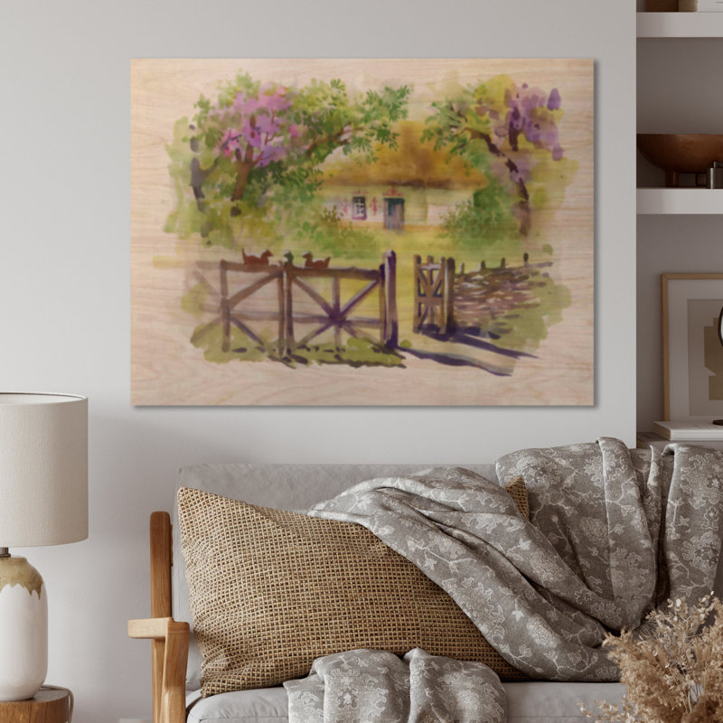 Of Rustic Cottage In The Woods On Wood Painting
