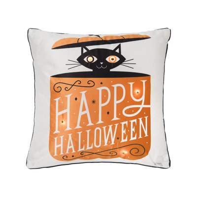 Festive Fright Cat Light-Up LED Light-Up Halloween Throw Pillow
