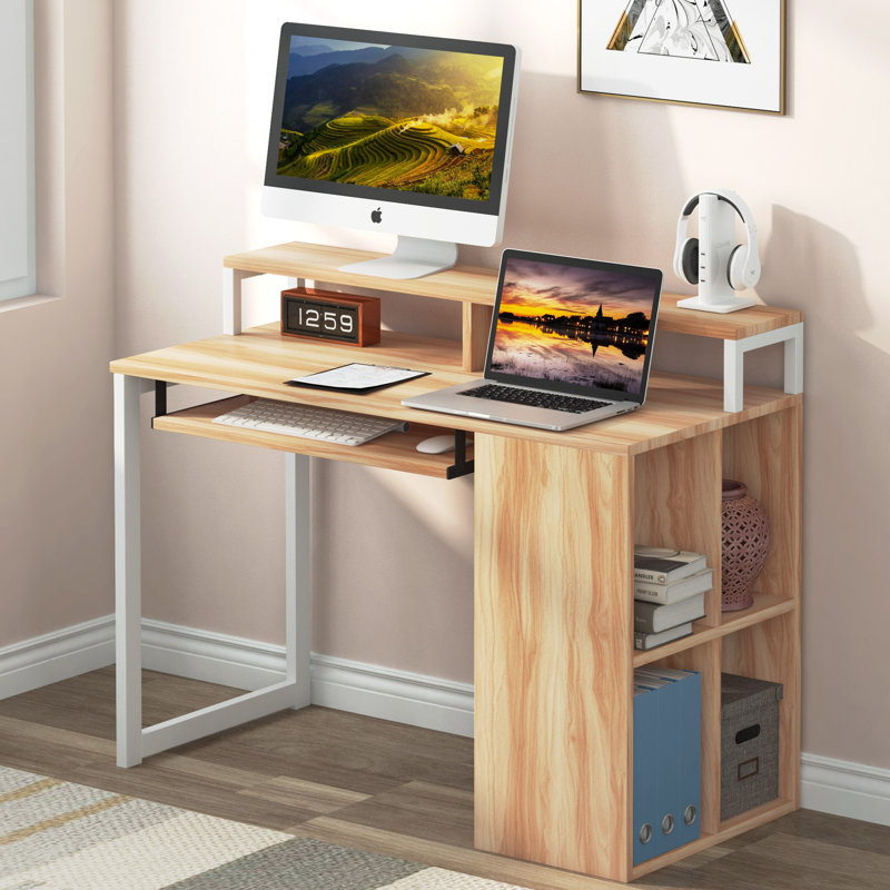 Angelina Computer Desk, Maple Wood/White
